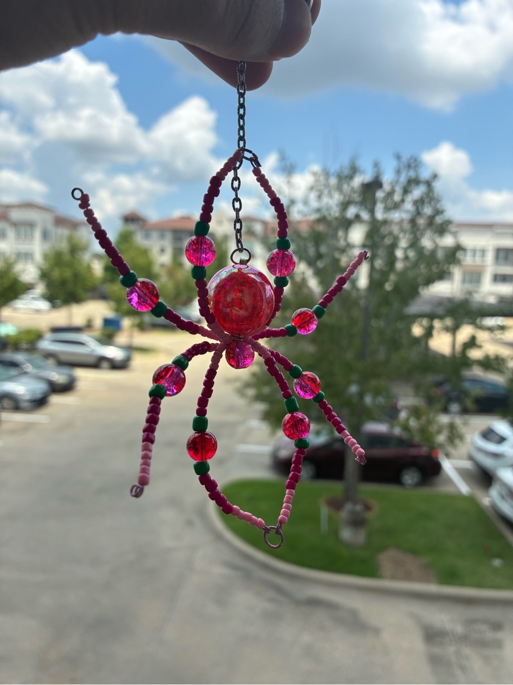 Beaded Pink & Green Keychain